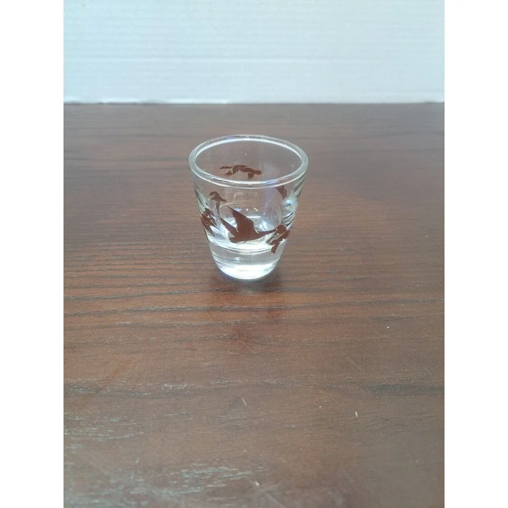 Vintage Shot Glass With Brown Flying Ducks